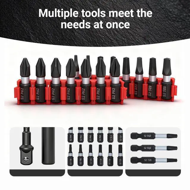 Alt view image 4 of 7 - 42-Piece Impact Screwdriver Bits Set with Phillips, Magnetic S2 Steel Phillips/Slotted/Square/Torx Insert Power Bits Tips, Impact Bit Holder with Black Storage Box Case