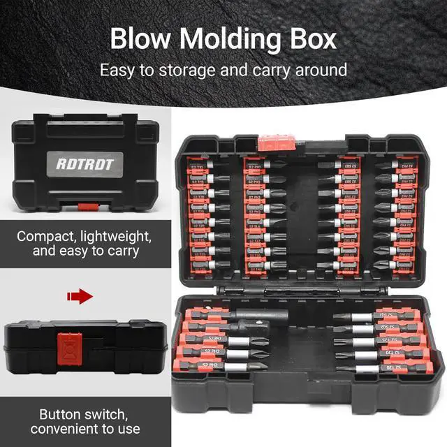 Alt view image 3 of 7 - 42-Piece Impact Screwdriver Bits Set with Phillips, Magnetic S2 Steel Phillips/Slotted/Square/Torx Insert Power Bits Tips, Impact Bit Holder with Black Storage Box Case