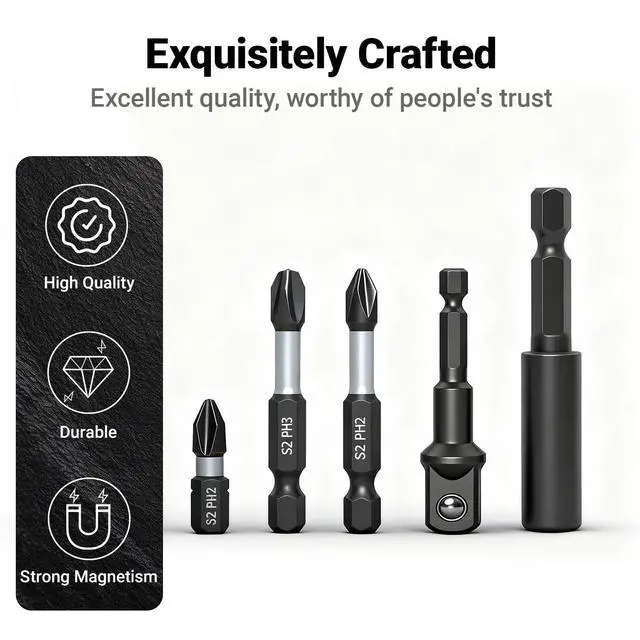 Alt view image 6 of 7 - 42-Piece Impact Screwdriver Bits Set with Phillips, Magnetic S2 Steel Phillips/Slotted/Square/Torx Insert Power Bits Tips, Impact Bit Holder with Black Storage Box Case