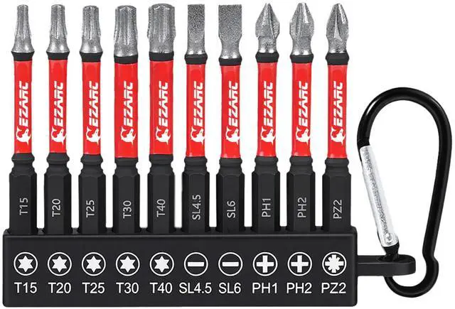 Main image of Diamond Tip Screwdriver Bit Set, 2-9/16" Anti-Slip Bits, 10PCS | CNC Precision & S2 Steel, Torx, Phillips, Pozidriv, Slotted Bits, 1/4" Hex Shank, 2-9/16" for Tight Spaces