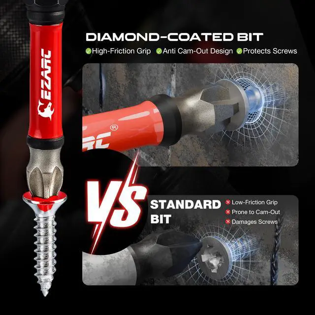 Alt view image 4 of 7 - Diamond Tip Screwdriver Bit Set, 2-9/16" Anti-Slip Bits, 10PCS | CNC Precision & S2 Steel, Torx, Phillips, Pozidriv, Slotted Bits, 1/4" Hex Shank, 2-9/16" for Tight Spaces