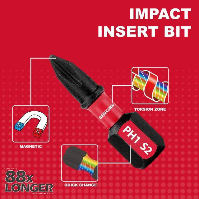 Alt view image 4 of 7 - Impact Tough Phillips Bits PH1/PH2/PH3 Insert Driver Bits,19Pack Bulk Phillips Screwdriver Bits Set with 1Pcs Impact Bit Holder