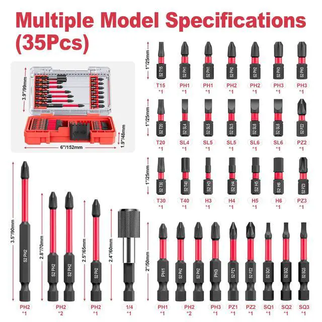 Alt view image 2 of 7 - 35Pcs Screwdriver Bits Set S2 Steel Screwdriver Impact Kit | With a Storage Case