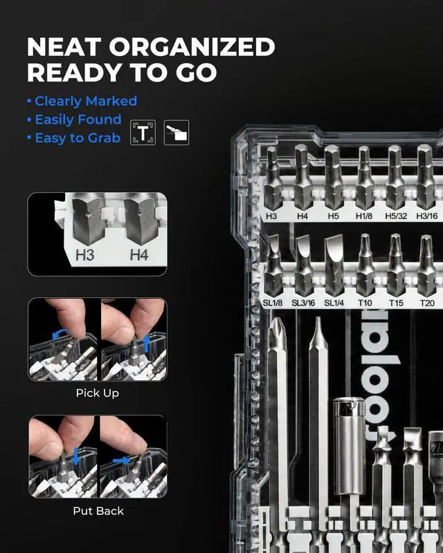 Alt view image 5 of 7 - Complete Screwdriver Bit Set, 46-Piece S2 Steel Driver Bits Set with Storage Case Hex, Torx, Phillips, Slotted, Square,Nut Driver for Home DIY, Appliance RepairBeginner-Friendly
