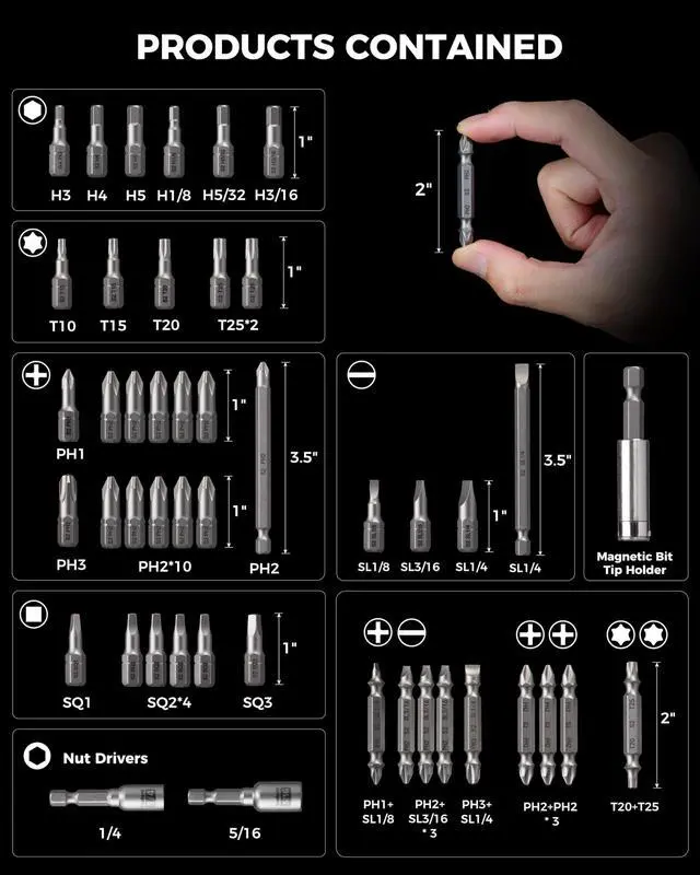Alt view image 6 of 7 - Complete Screwdriver Bit Set, 46-Piece S2 Steel Driver Bits Set with Storage Case Hex, Torx, Phillips, Slotted, Square,Nut Driver for Home DIY, Appliance RepairBeginner-Friendly