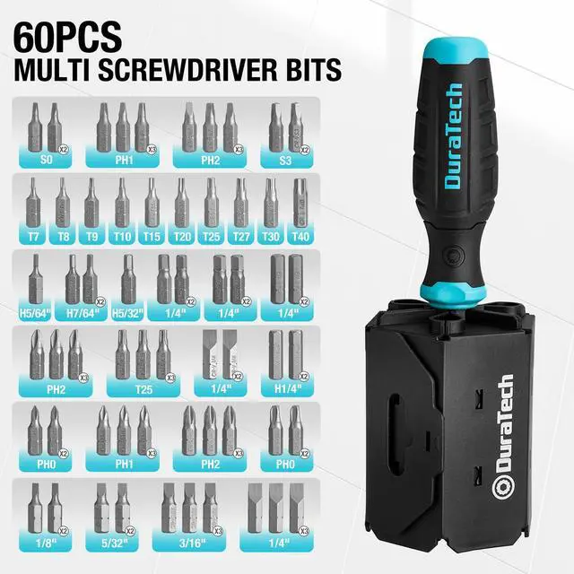 Alt view image 3 of 7 - Screwdriver, Multi-Function Set with 60 Replaceable Cr-V Bits | Replaceable Cr-V Bits(Flat, Phillips, Torx, Hex, Square), All in One Screw Drivers with Rolling Barrel Bits Holder