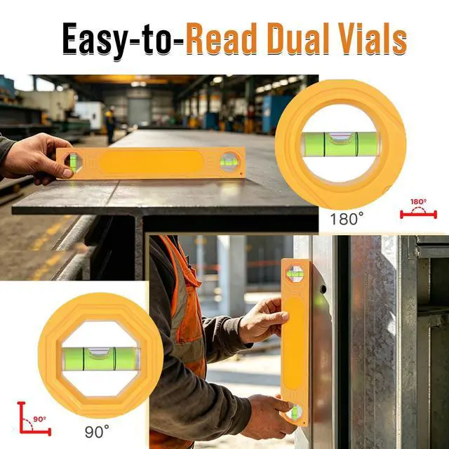 Alt view image 2 of 7 - Magnetic Torpedo Level - 12 Inch Small Leveler Tool for Home Renovations | ABS Spirit Level 90°/180° | Strong Magnetic Base | Horizontal & Vertical Vials | Lightweight Portable | For Shelves, Pipes