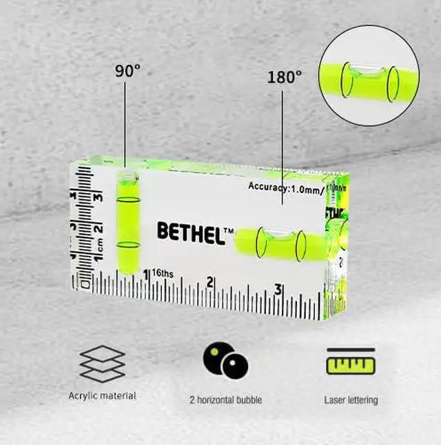 Alt view image 4 of 6 - Pocket Bubble Level - Mini 90°/180° Spirit Level 95x40x15mm | Shatterproof Design High Accuracy for Picture Hanging, DIY Projects, Construction - Compact Layout Tool