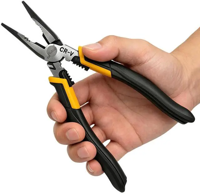 Main image of 9 Inch Needle Nose Pliers, 6-in-1 Wire Cutter | Stripper Crimper, Enhanced Leverage & Comfort Grip, Multipurpose for Electrical Wiring