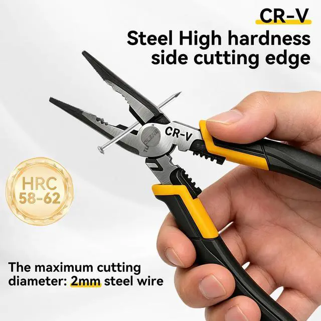 Alt view image 3 of 7 - 9 Inch Needle Nose Pliers, 6-in-1 Wire Cutter | Stripper Crimper, Enhanced Leverage & Comfort Grip, Multipurpose for Electrical Wiring