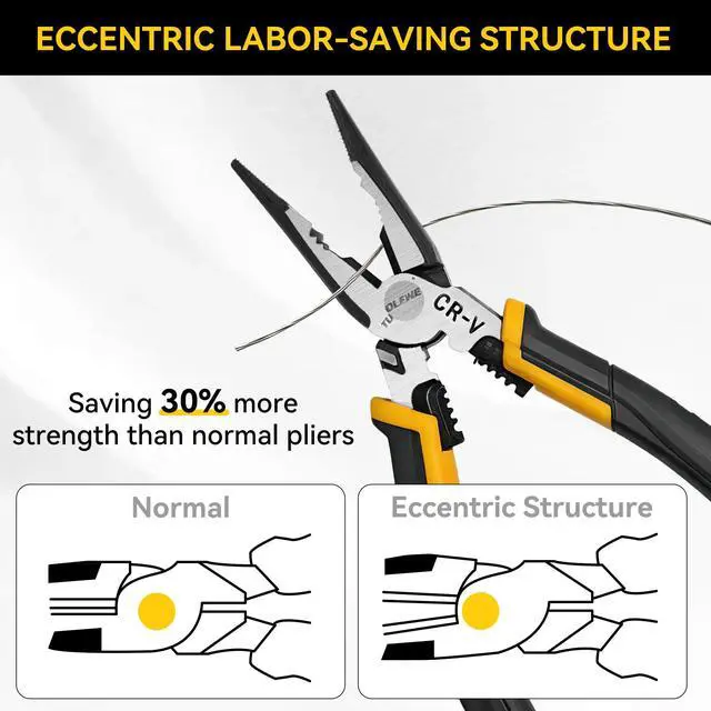 Alt view image 5 of 7 - 9 Inch Needle Nose Pliers, 6-in-1 Wire Cutter | Stripper Crimper, Enhanced Leverage & Comfort Grip, Multipurpose for Electrical Wiring