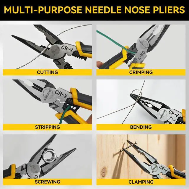 Alt view image 6 of 7 - 9 Inch Needle Nose Pliers, 6-in-1 Wire Cutter | Stripper Crimper, Enhanced Leverage & Comfort Grip, Multipurpose for Electrical Wiring