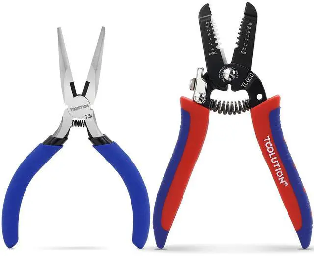 Main image of 2-Piece Electrician Pliers Set Professional Wire Stripping Tool | 7 Inch Wire Stripper & 5 Inch Needle Nose Pliers Spring-Loaded Design & Non-Slip Grip for Electrical Work, DIY, Crafting