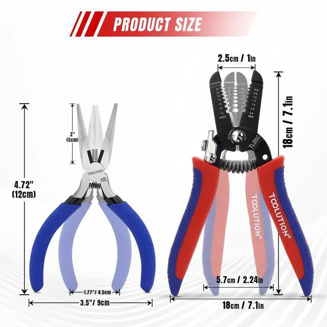 Alt view image 2 of 6 - 2-Piece Electrician Pliers Set Professional Wire Stripping Tool | 7 Inch Wire Stripper & 5 Inch Needle Nose Pliers Spring-Loaded Design & Non-Slip Grip for Electrical Work, DIY, Crafting
