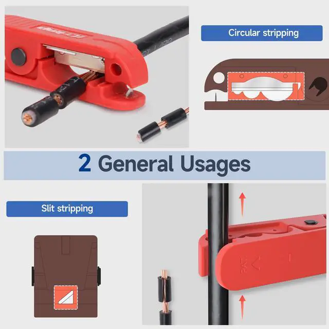 Alt view image 5 of 7 - Round Cable Stripper for AWG 12 to 4/0, Adjustable Wire Stripper | Cable Jacket Stripping Tool with 2 Spare Blade