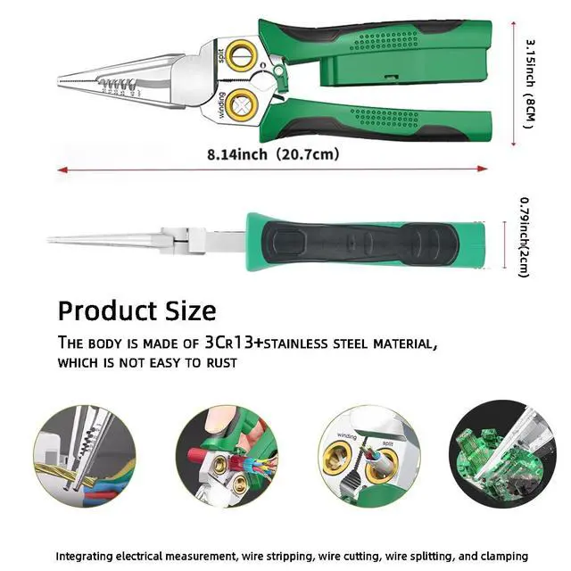 Alt view image 3 of 7 - Wire Strippers Twister with Electricity Measurement Function 8in1 Wire Stripping Pliers for Cutting and Pulling Wires Cable Scissors for Scraping and Pressing Wires wrapping tools with Voltage Test