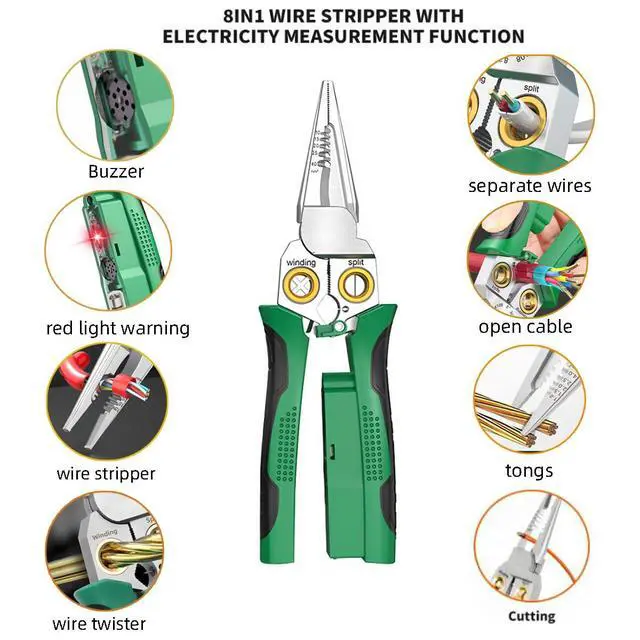 Alt view image 4 of 7 - Wire Strippers Twister with Electricity Measurement Function 8in1 Wire Stripping Pliers for Cutting and Pulling Wires Cable Scissors for Scraping and Pressing Wires wrapping tools with Voltage Test