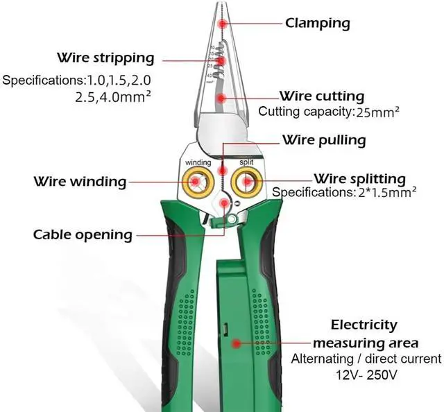 Alt view image 5 of 7 - Wire Strippers Twister with Electricity Measurement Function 8in1 Wire Stripping Pliers for Cutting and Pulling Wires Cable Scissors for Scraping and Pressing Wires wrapping tools with Voltage Test