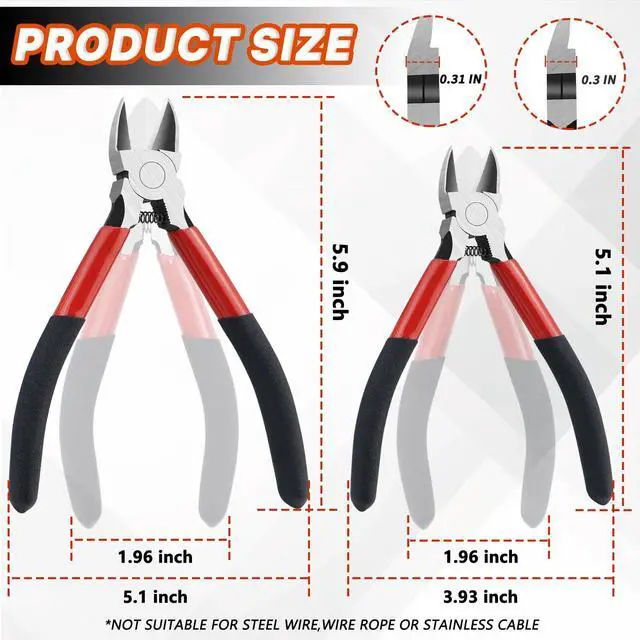 Alt view image 2 of 7 - 2-Pack 5-Inch & 6-Inch Wire Cutters, Spring-Loaded Diagonal Cutting Pliers | Hardened steel edges and anti-slip grips offer control for soft copper wire, zip ties, floral stems and jewelry projects