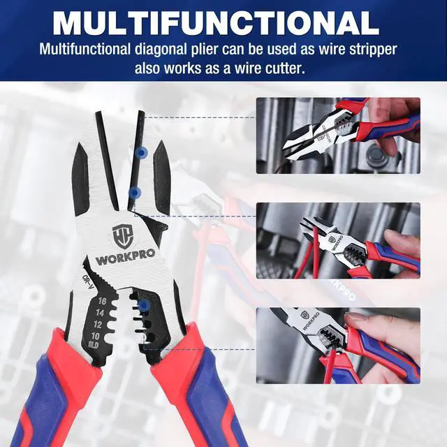 Alt view image 4 of 7 - 2-in-1 Diagonal Cutting Pliers with Wire Stripper, 7.5 Inch CRV Steel Wire Cutters with Comfort Grip Handles, Heavy Duty Side-Cutting Pliers for Electricians and Homes, Christmas Gift