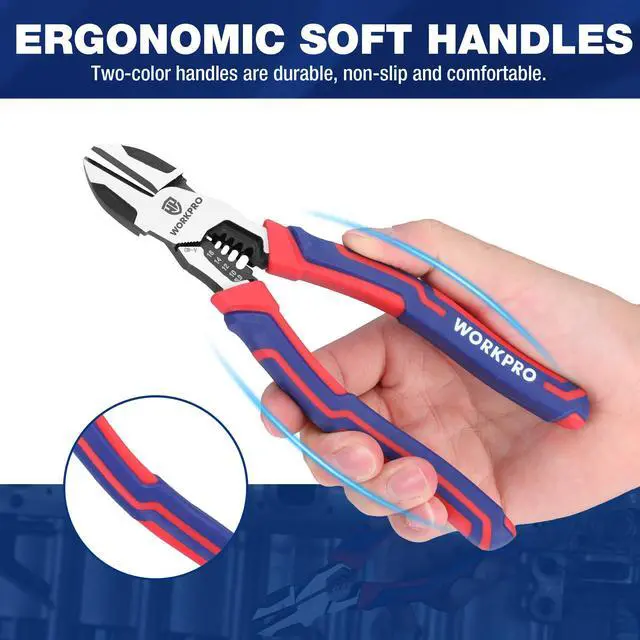 Alt view image 5 of 7 - 2-in-1 Diagonal Cutting Pliers with Wire Stripper, 7.5 Inch CRV Steel Wire Cutters with Comfort Grip Handles, Heavy Duty Side-Cutting Pliers for Electricians and Homes, Christmas Gift