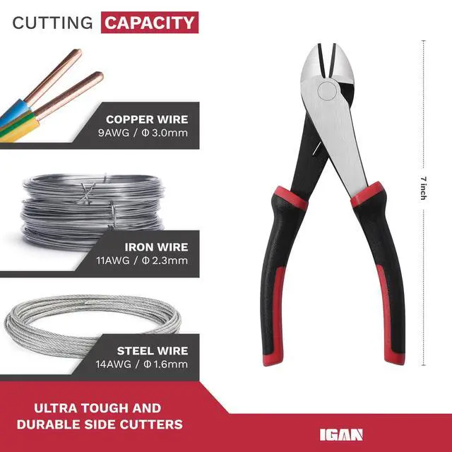Alt view image 2 of 7 - 7-inch Wire Cutters, Spring-loaded Side Cutters Dikes, Ultra Tough and Durable Diagonal Cutting Pliers in CRV Steel, Heavy Duty Cutting Pliers for Electrical, Artificial Flowers and Homes