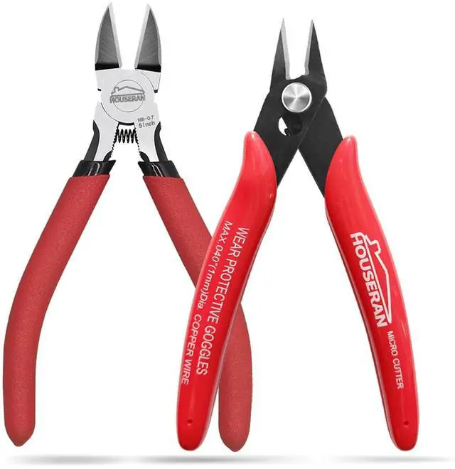 Main image of 2pc Set Wire Cutters 5 Inch Flush Cutter Side Cutting Pliers | 5" diagonal wire snips with standard side cutter and 170 micro flush cutter tool for zip ties and electronics.