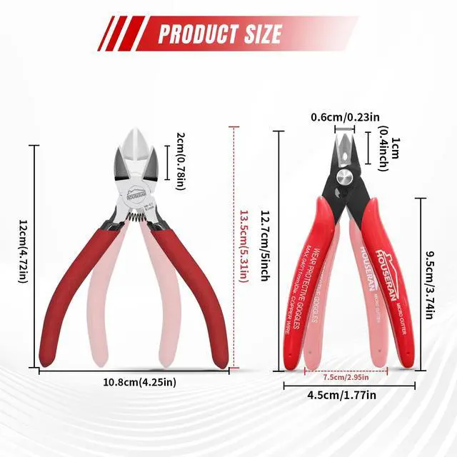Alt view image 2 of 6 - 2pc Set Wire Cutters 5 Inch Flush Cutter Side Cutting Pliers | 5" diagonal wire snips with standard side cutter and 170 micro flush cutter tool for zip ties and electronics.