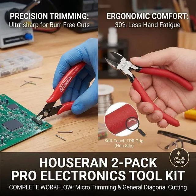 Alt view image 3 of 6 - 2pc Set Wire Cutters 5 Inch Flush Cutter Side Cutting Pliers | 5" diagonal wire snips with standard side cutter and 170 micro flush cutter tool for zip ties and electronics.