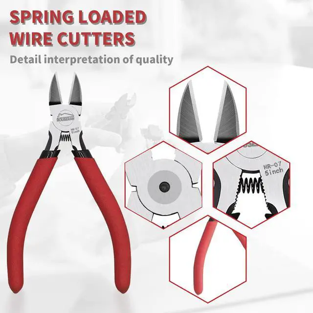 Alt view image 4 of 6 - 2pc Set Wire Cutters 5 Inch Flush Cutter Side Cutting Pliers | 5" diagonal wire snips with standard side cutter and 170 micro flush cutter tool for zip ties and electronics.