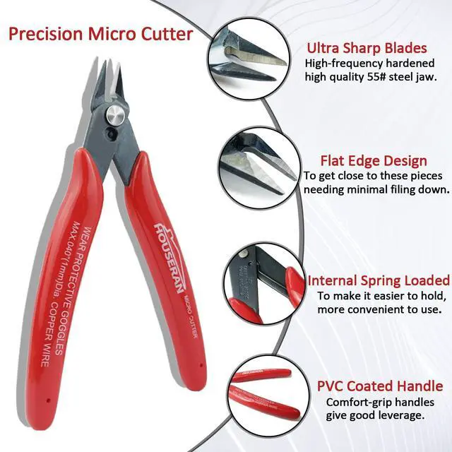 Alt view image 5 of 6 - 2pc Set Wire Cutters 5 Inch Flush Cutter Side Cutting Pliers | 5" diagonal wire snips with standard side cutter and 170 micro flush cutter tool for zip ties and electronics.
