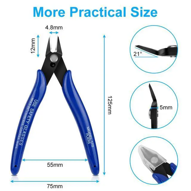 Alt view image 2 of 7 - Wire Cutters, Spring-loaded Side Cutters Flush Cutters, Diagonal Cutters Precision Side Cutters, Diagonal Cutting Pliers in CRV Steel, Heavy Duty Cutting Pliers for Electrical, Homes