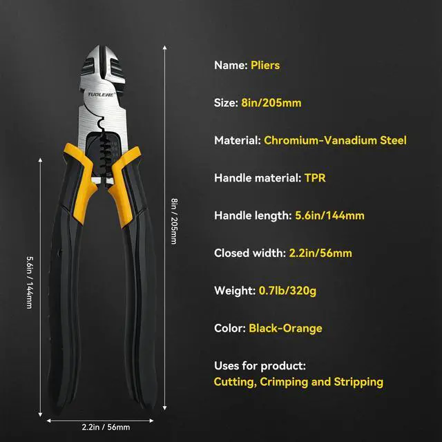 Alt view image 2 of 7 - 8 Inch 3-in-1 Wire Cutters, Heavy Duty Diagonal Cutting Pliers | with Wire Stripper & Crimper, CR-V Steel, High Leverage, Large Soft Grip, for Electricians and Home Use