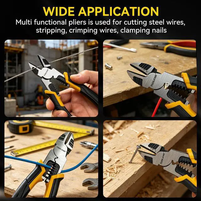 Alt view image 7 of 7 - 8 Inch 3-in-1 Wire Cutters, Heavy Duty Diagonal Cutting Pliers | with Wire Stripper & Crimper, CR-V Steel, High Leverage, Large Soft Grip, for Electricians and Home Use