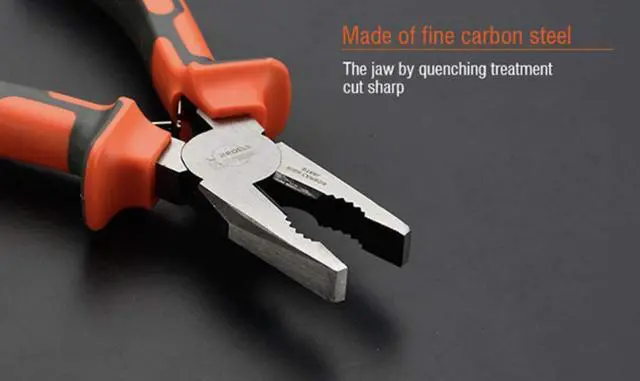 Alt view image 3 of 4 - Combination Pliers 8 - Machined Extra Strength Gripping Jaws - Heavy Duty Side Cutting Pliers for wire and cables - Harden Fine Carbon Steel