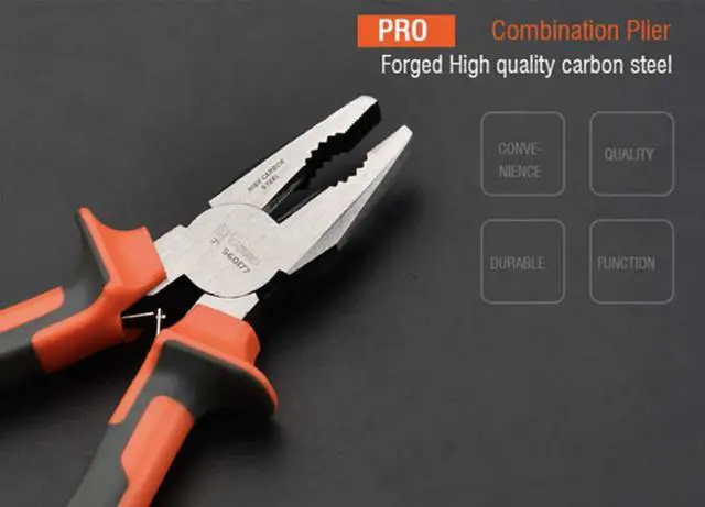 Alt view image 4 of 4 - Combination Pliers 8 - Machined Extra Strength Gripping Jaws - Heavy Duty Side Cutting Pliers for wire and cables - Harden Fine Carbon Steel