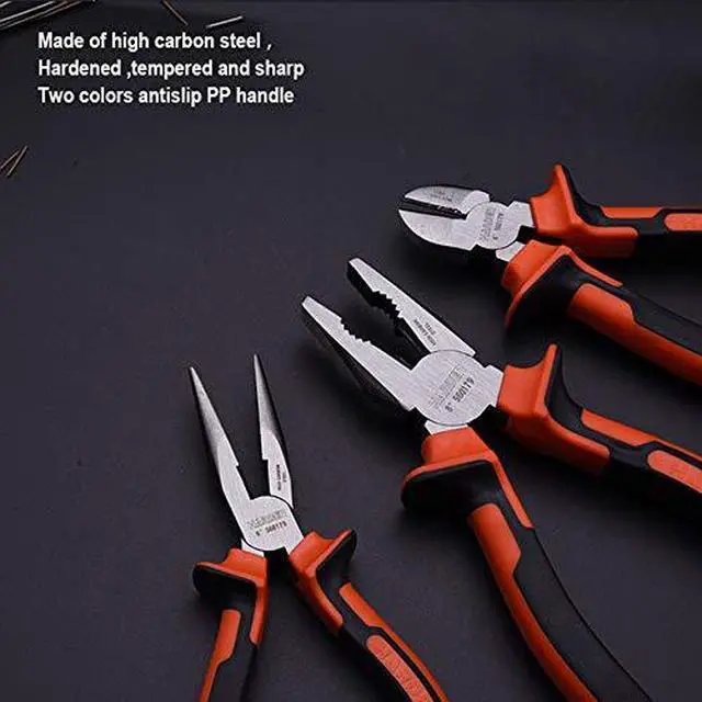Alt view image 2 of 4 - Harden 3 Piece Pliers Set - Professional Grade Pliers includes 6 Long Nose Plier, 6 Diagonal Cutting Plier, 8 Combination Plier - High Carbon Steel - Ergo Grip Handles