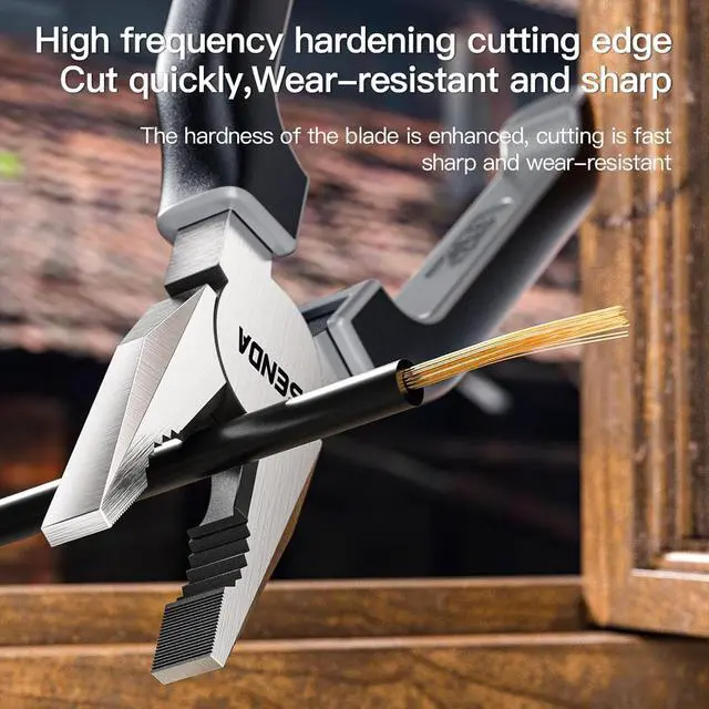 Alt view image 4 of 7 - 8" Lineman Pliers, High Leverage Combination Pliers, Heavy-Duty CRV Steel with Wire Cutter & Soft Grip Handle