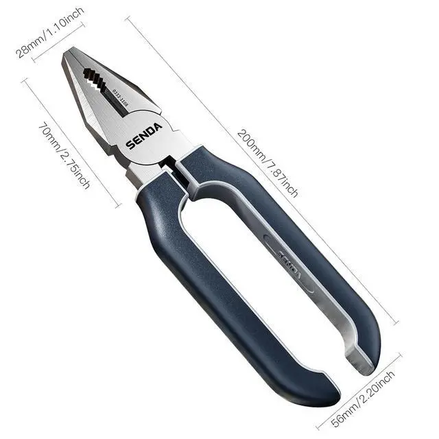 Alt view image 6 of 7 - 8" Lineman Pliers, High Leverage Combination Pliers, Heavy-Duty CRV Steel with Wire Cutter & Soft Grip Handle