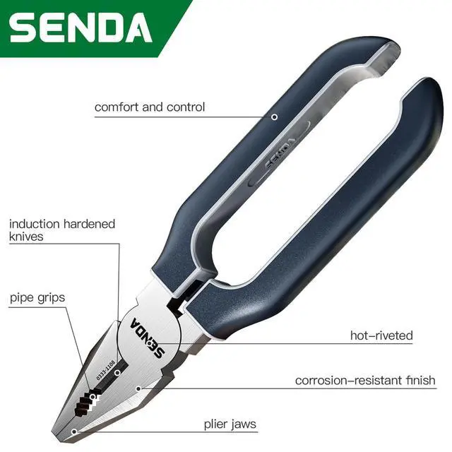 Alt view image 7 of 7 - 8" Lineman Pliers, High Leverage Combination Pliers, Heavy-Duty CRV Steel with Wire Cutter & Soft Grip Handle