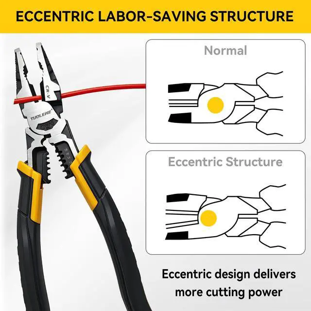 Alt view image 3 of 7 - 9-Inch 6-in-1 Linesman Pliers CR-V Steel Wire Cutter | Electrician's Combination Pliers, Stripper, Crimper & Bolt Cutter Combo