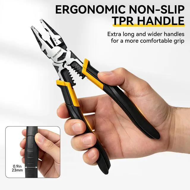 Alt view image 6 of 7 - 9-Inch 6-in-1 Linesman Pliers CR-V Steel Wire Cutter | Electrician's Combination Pliers, Stripper, Crimper & Bolt Cutter Combo