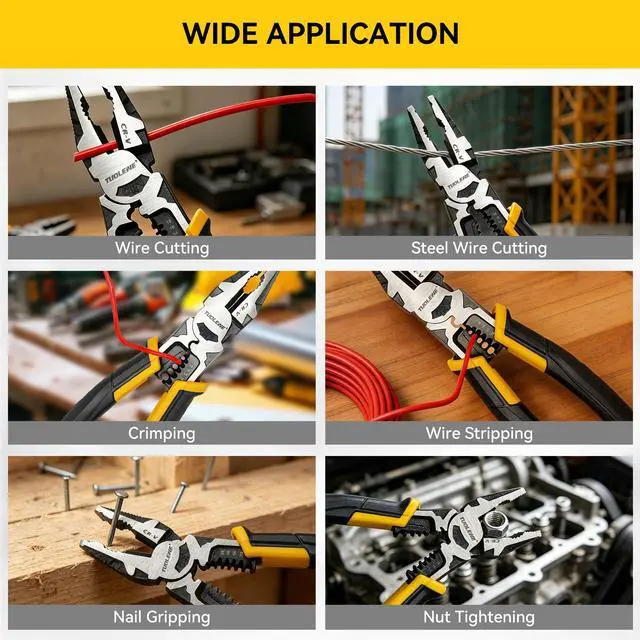 Alt view image 7 of 7 - 9-Inch 6-in-1 Linesman Pliers CR-V Steel Wire Cutter | Electrician's Combination Pliers, Stripper, Crimper & Bolt Cutter Combo