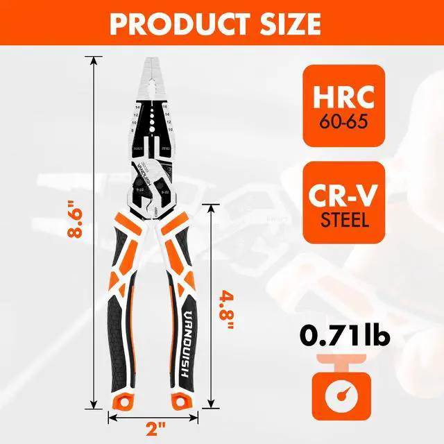 Alt view image 2 of 7 - 10-in-1 Long Nose Pliers, 8 Multipurpose Combination Pliers | Wire Cutter/Crimper/Stripper, CRV Steel, Heavy Duty Side-Cutting Pliers for Crimping, Stripping, Shearing, Deburring, 3239