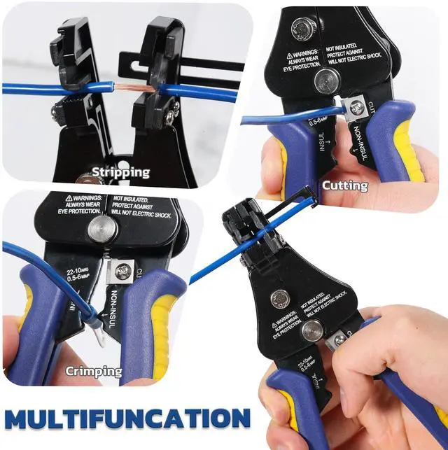 Alt view image 3 of 7 - 3 in 1 Automatic Wire Stripper, AWG 22-8, 7-Inch Tool | Ring-Shaped Arc Blade, Aligned Cutter Head, Solid and Stranded Conductors, Reduced Core Damage, Electronics Repairs