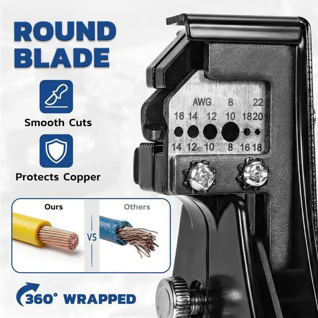 Alt view image 2 of 7 - 3 in 1 Automatic Wire Stripper, AWG 22-8, 7-Inch Tool | Ring-Shaped Arc Blade, Aligned Cutter Head, Solid and Stranded Conductors, Reduced Core Damage, Electronics Repairs