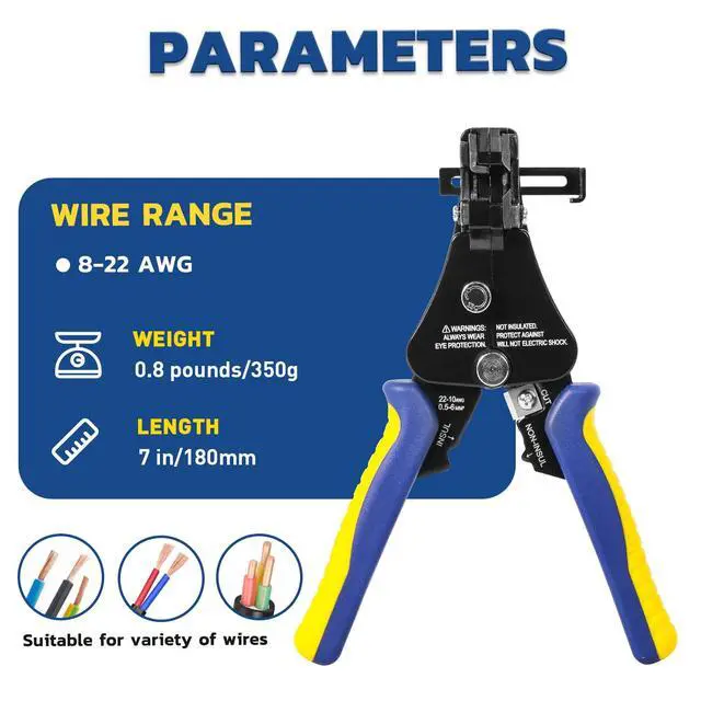 Alt view image 4 of 7 - 3 in 1 Automatic Wire Stripper, AWG 22-8, 7-Inch Tool | Ring-Shaped Arc Blade, Aligned Cutter Head, Solid and Stranded Conductors, Reduced Core Damage, Electronics Repairs
