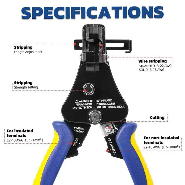 Alt view image 5 of 7 - 3 in 1 Automatic Wire Stripper, AWG 22-8, 7-Inch Tool | Ring-Shaped Arc Blade, Aligned Cutter Head, Solid and Stranded Conductors, Reduced Core Damage, Electronics Repairs
