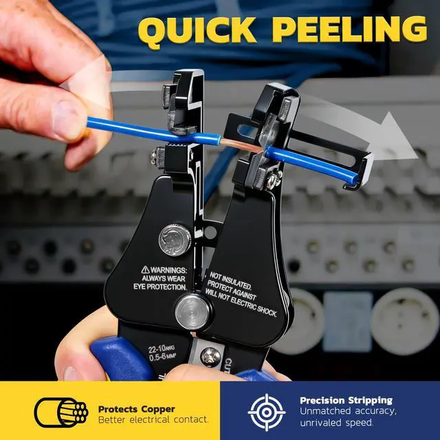 Alt view image 6 of 7 - 3 in 1 Automatic Wire Stripper, AWG 22-8, 7-Inch Tool | Ring-Shaped Arc Blade, Aligned Cutter Head, Solid and Stranded Conductors, Reduced Core Damage, Electronics Repairs