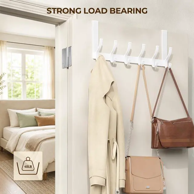 Alt view image 3 of 7 - Over The Door Hooks, Door Hanger Hooks for Hanging, Over The Doors Towel Racks for Bathroom, Coat Rack Dorm Essentials (1Pack, White, Fit 1-3/4" Doors)